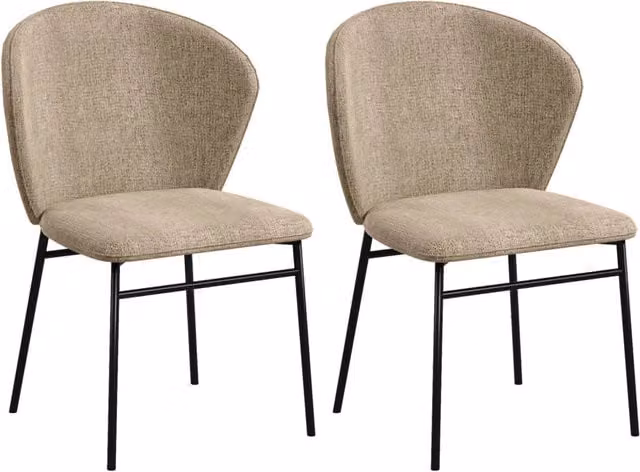Set di 2 sedie da sala da pranzo con struttura in metallo e rivestimento in tessuto beige effetto lino, seduta imbottita e schienale curvo, design minimalista