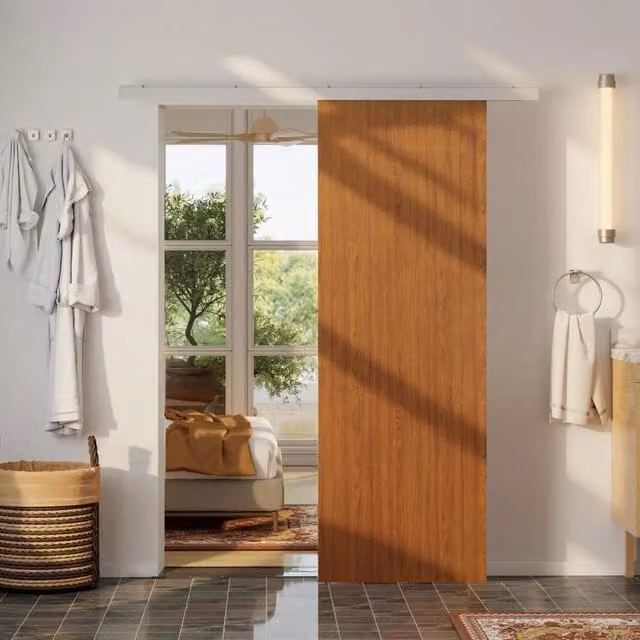 Porta Scorrevole per Armadio Design In in Effetto Legno Marrone con Binario in Alluminio Argento L: 75 cm, H: 210 cm