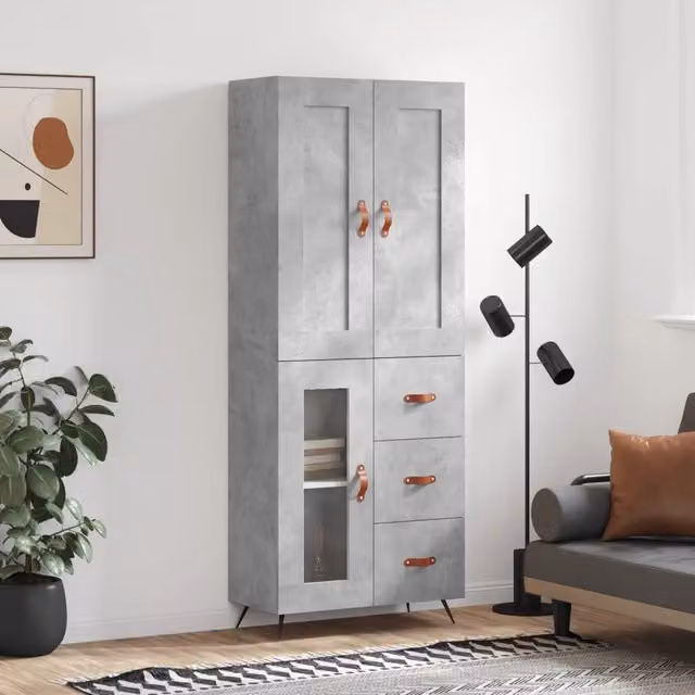Credenza Industrial vidaXL in Legno e Metallo Grigio L: 69,5 cm, P: 34 cm, H: 180 cm