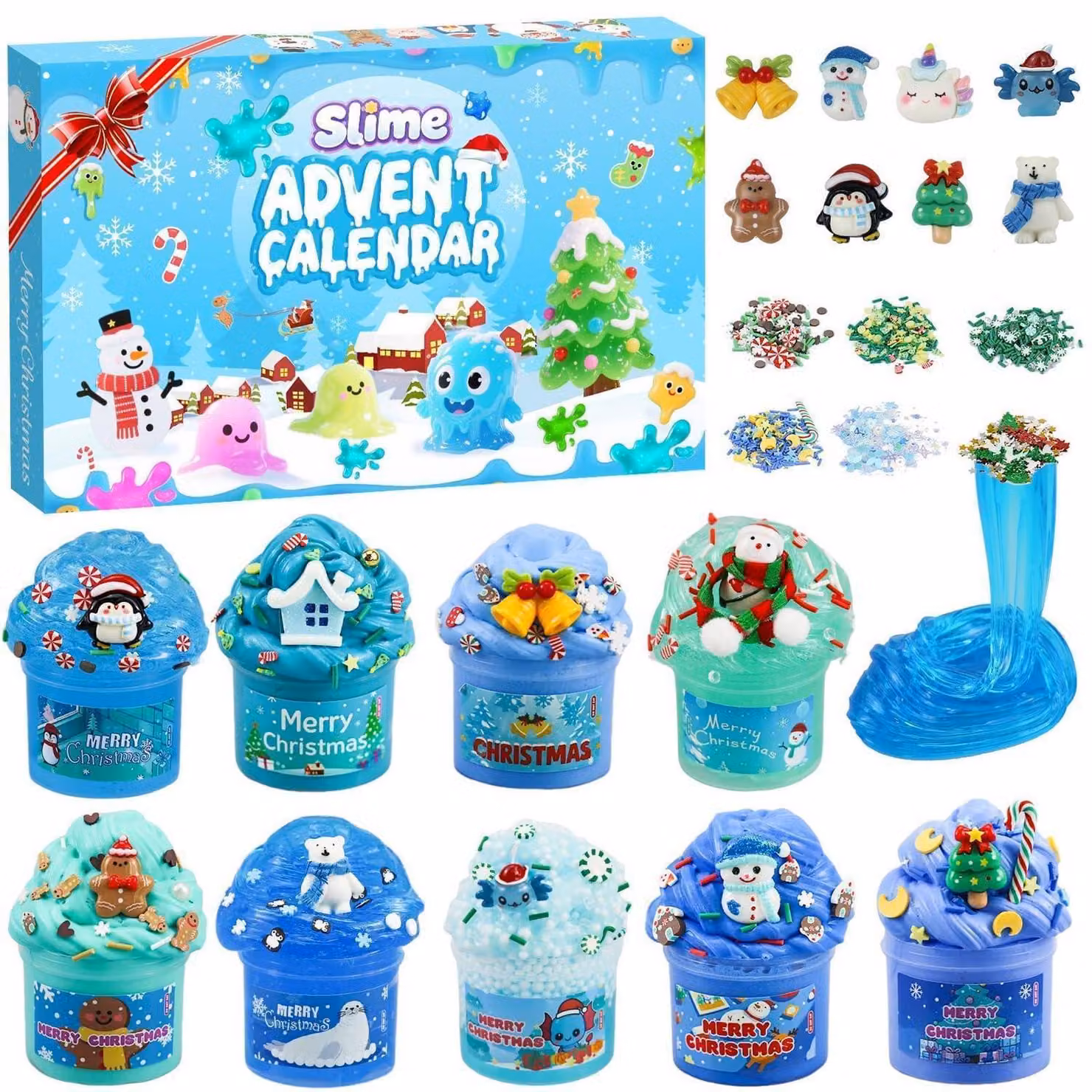 Calendario dell'Avvento "Schleim" per bambini, 24 giorni, regalo di Natale, colore blu