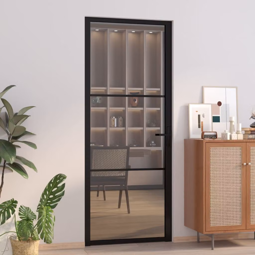 La porta interna di The Living Store 83x201,5 cm in vetro temperato di sicurezza nero e alluminio