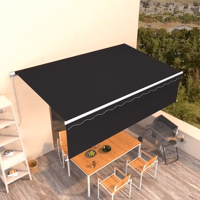 Tenda da sole retrattile manuale vidaxl con bracci pieghevoli in alluminio e tessuto in poliestere, colore antracite e bianco, L: 500 cm, P: 300 cm