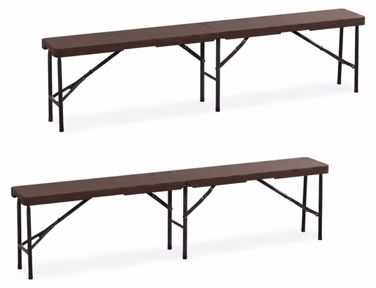 Set di 2 panche da birreria Relaxdays, pieghevoli, in plastica e acciaio, per campeggio, balcone e giardino, A x L x P: 43 x 180 x 25 cm, marrone