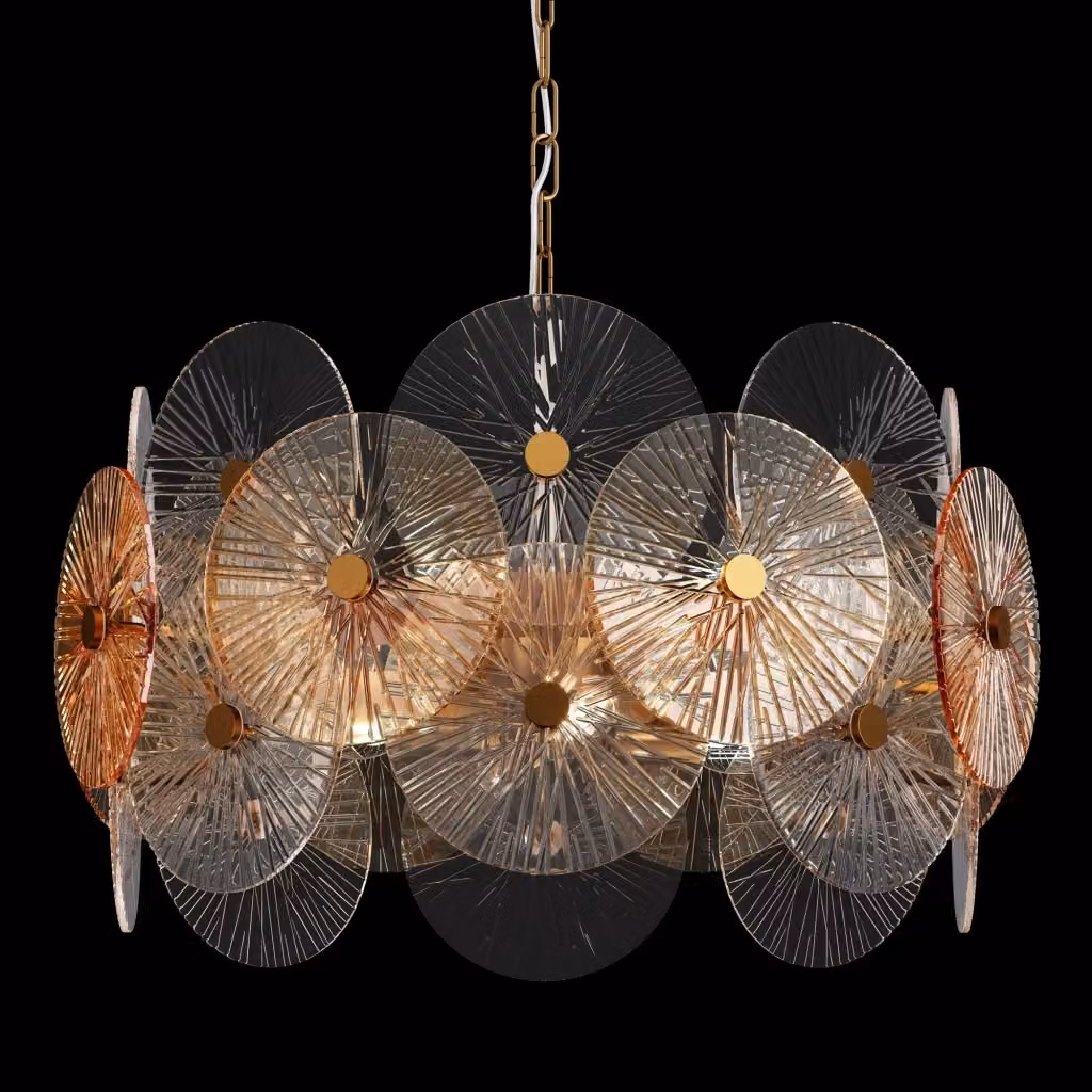 Lampadario a sospensione Maytoni Aster in ottone e vetro trasparente con 8 luci E14, regolabile in altezza e dimmerabile, colore oro/ottone, Ø 62,6 cm – 2