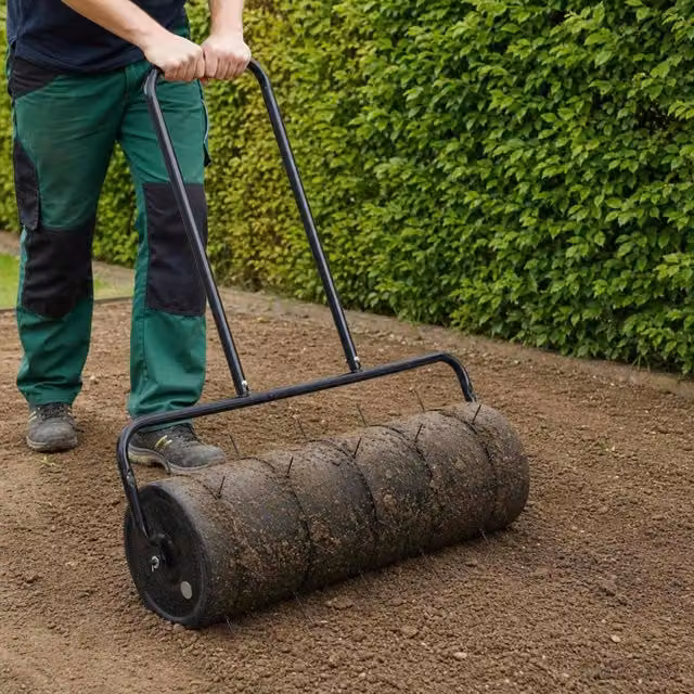 Rullo aeratore manuale per prato da giardino vidaxl in acciaio nero – 1