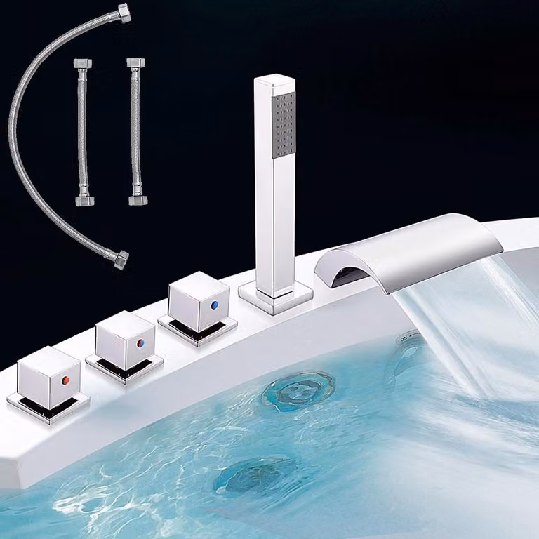 Doccetta rubinetto vasca rubinetto doccia 5 fori set rubinetteria vasca da bagno rotondo cromato