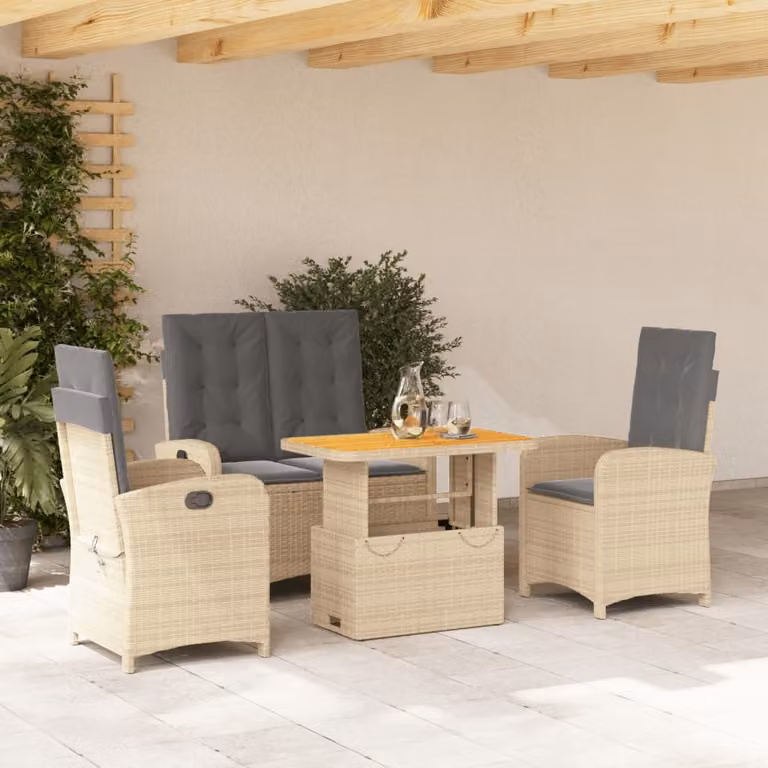 Maison Exclusive - Set da Pranzo da Giardino 4 pz con Cuscini Beige in Polyrattan