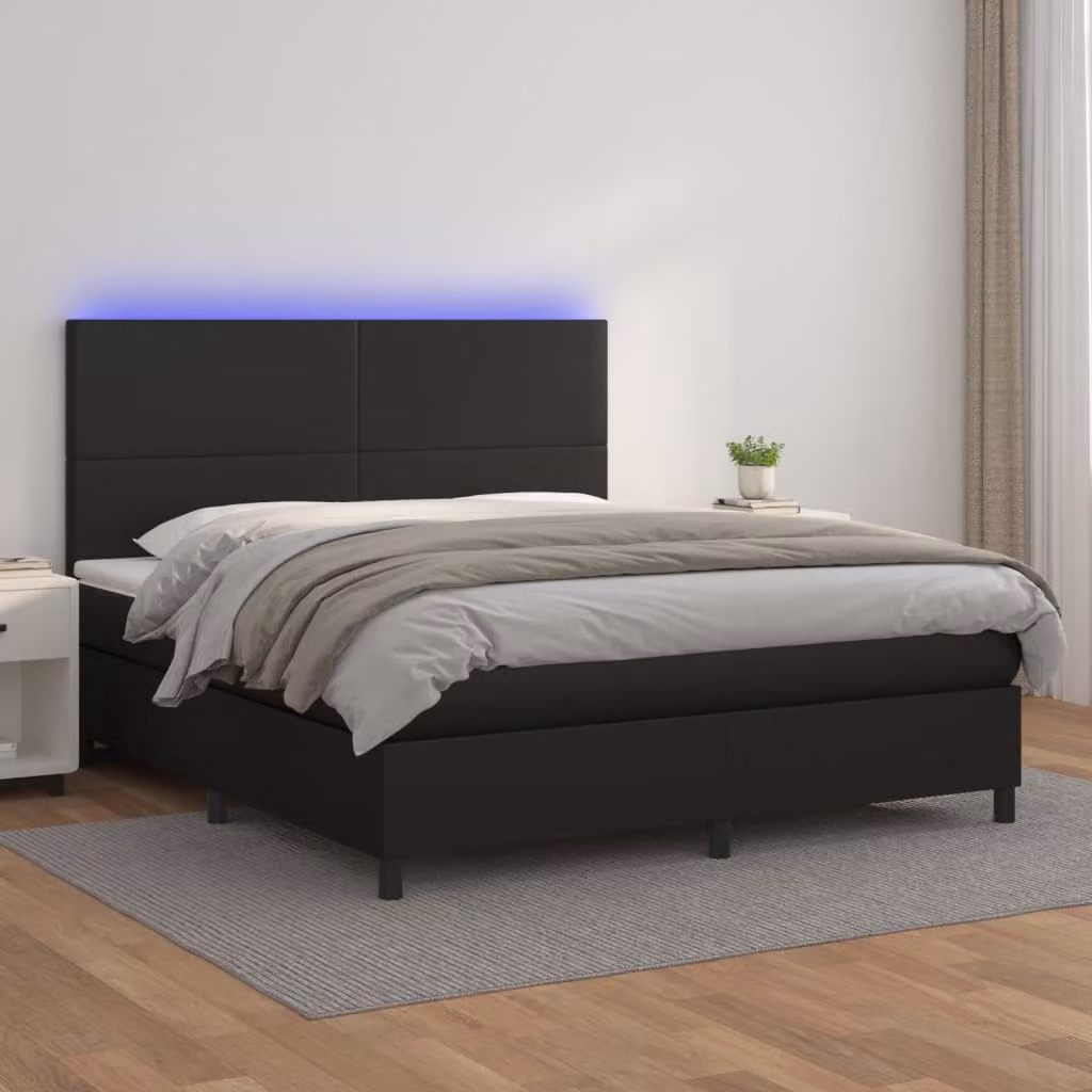 vidaXL Giroletto a Molle con Materasso e LED Nero in Similpelle L/P: 160 x 200 cm – 1