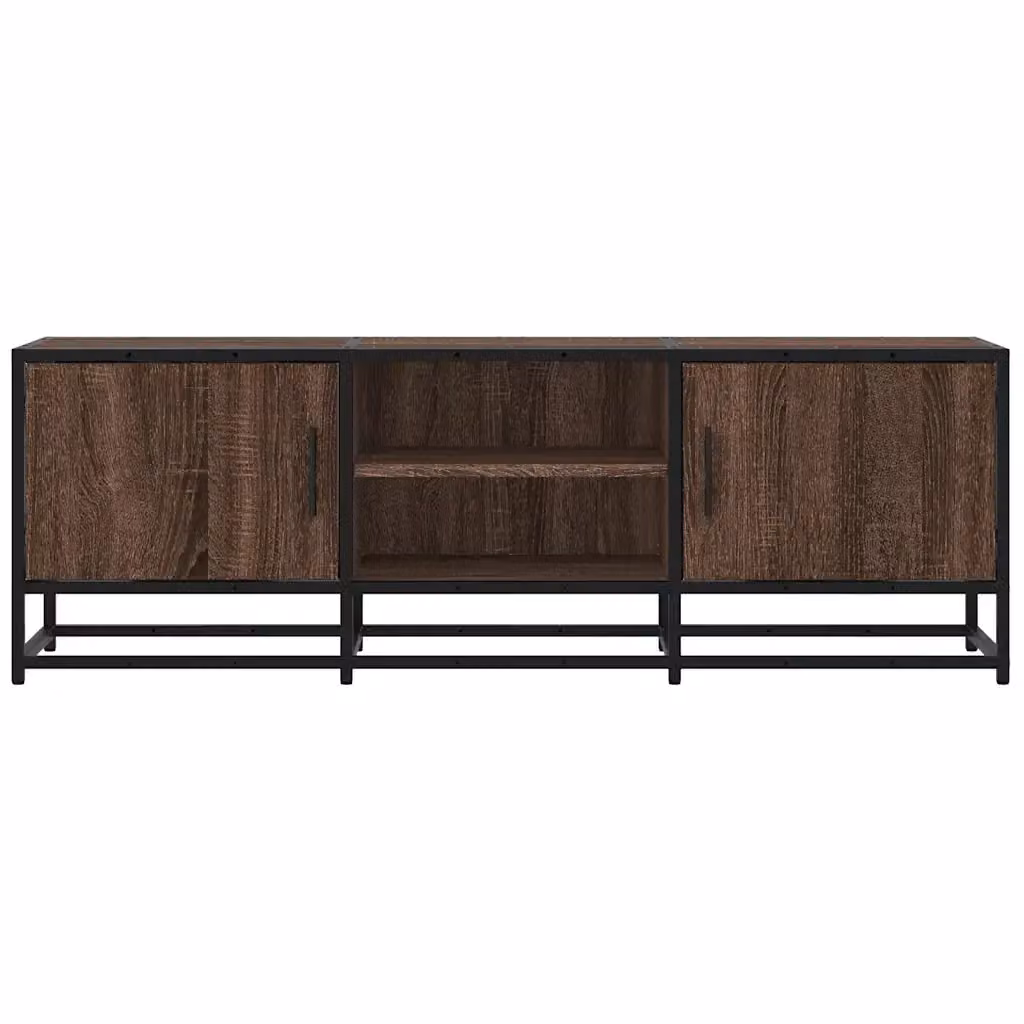Mobile porta TV HELLOSHOP26 dal design industriale in legno composito e metallo, colore marrone, con vani contenitori, L 120 x P 35 x H 41 cm – 2