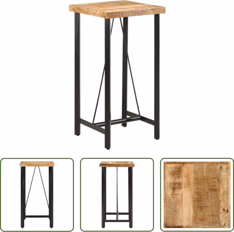 The Living Store Tavolo da bar 55x55x107 cm in legno massiccio di mango e ferro
