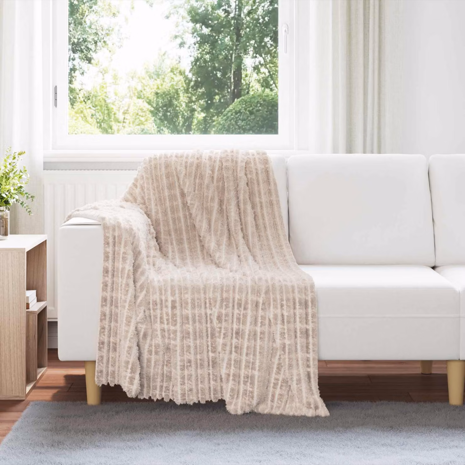 Coperta in pile vidaXL beige, morbida e facile da curare, L: 150 cm x P: 130 cm