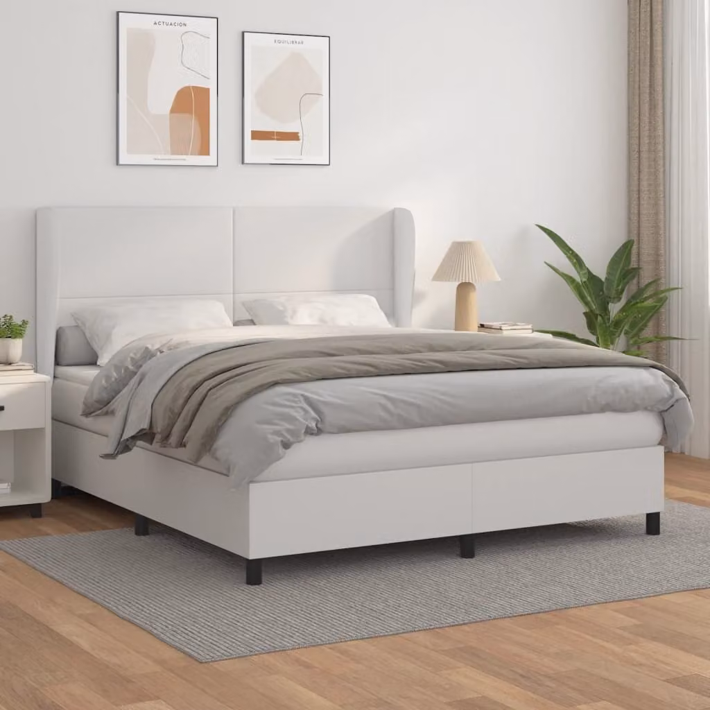 vidaXL Letto a molle con materasso bianco 180x200 cm in Pelle finta - Letto a molle - Boxspringbetten - Bett - Schlafzimmermöbel