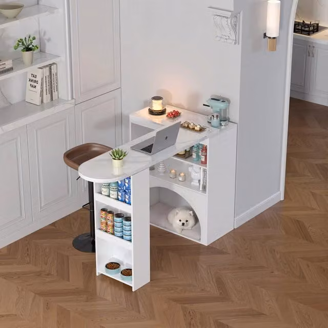 Tavolo allungabile FOLYNA con piano girevole in ceramica bianca effetto astratto per cucina e sala da pranzo L/P/H: 120 x 40 x 100 cm