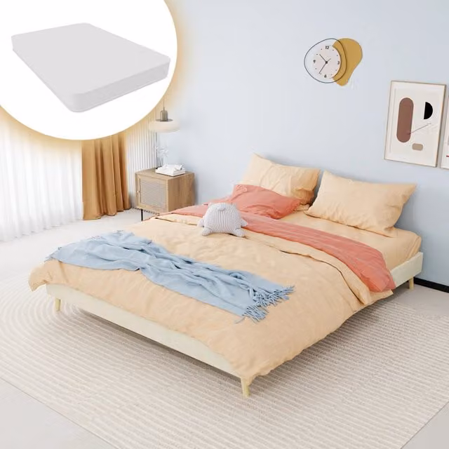 Letto matrimoniale moderno MODFU in tessuto beige con struttura in metallo L/P: 160 x 200 cm