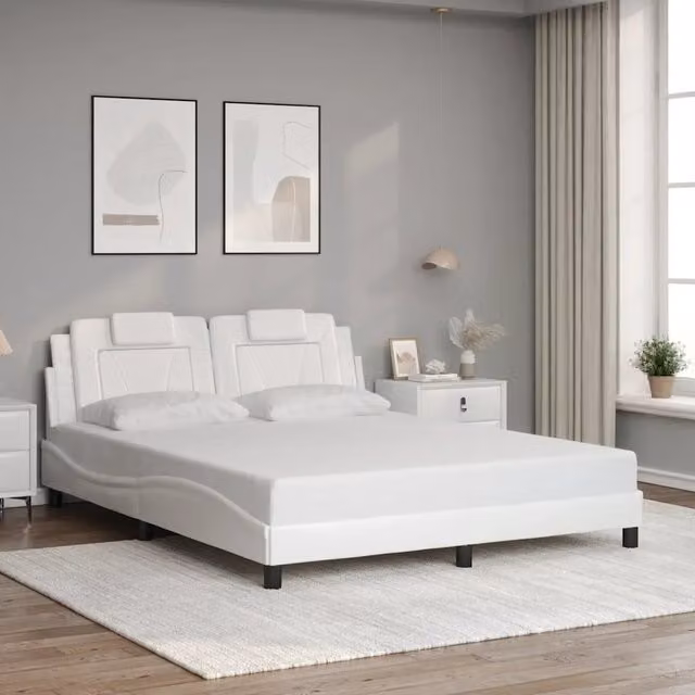 Giroletto Viana senza Materasso-Struttura Letto Bianco 160x200 cm in Similpelle