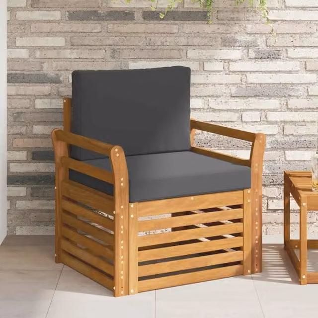 Divano da esterno moderno in legno di acacia massello e tessuto antracite/grigio per giardino e terrazza