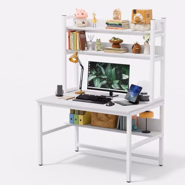 Scrivania con cassetto, dimensioni 100x50x165 cm, colore bianco, scrivania 2-in-1 per computer
