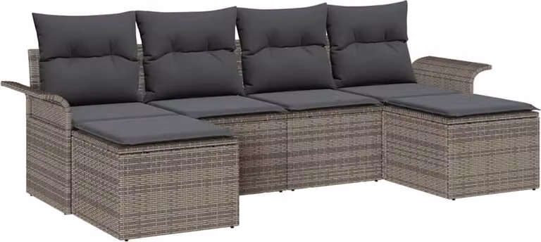 Set Divano da Giardino 6 pcs Grigio polyrattan