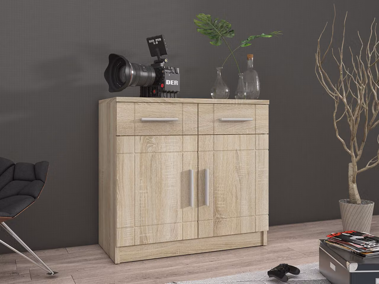 Cassettiera stretta combinata KILEEN - rovere sonoma