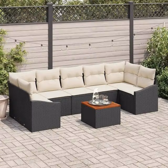Set Divano da Giardino 8 pz Nero e Crema polyrattan 3356465