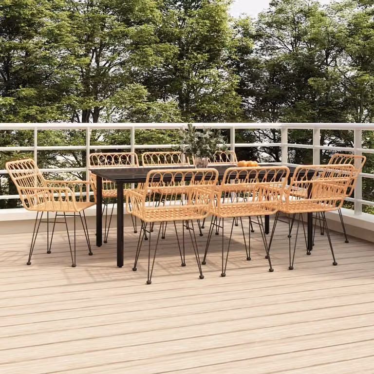 The Living Store 9 pezzi. Set da pranzo da giardino Poly Rattan