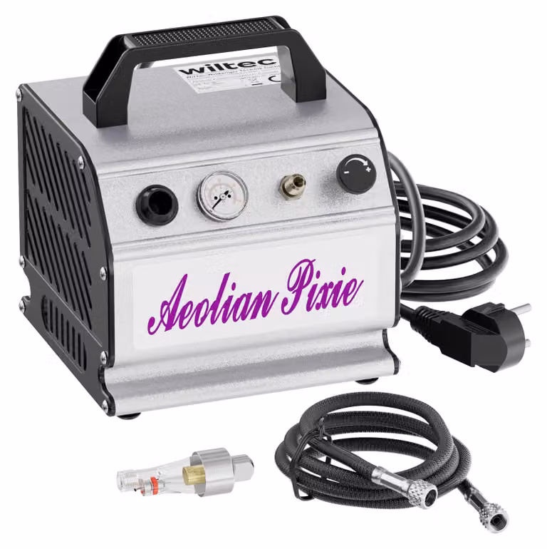 Compressore per aerografo, compatto, 230 volt, senza olio, pressione di esercizio di 3 bar, metallo