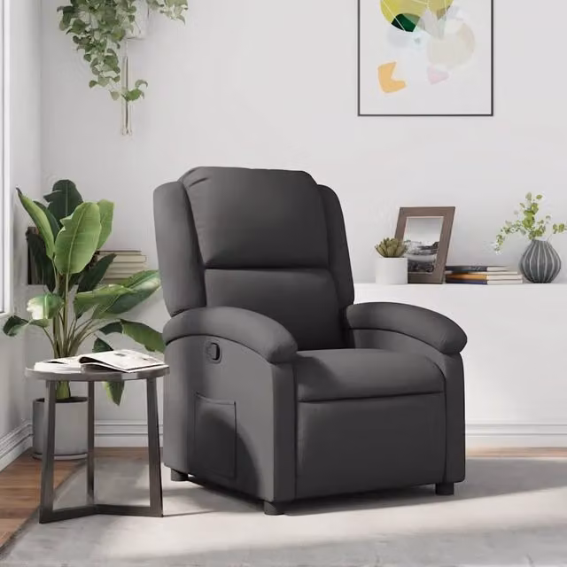 Poltrona Reclinabile Relax vidaXL in Vera Pelle Grigia con Braccioli e Regolazione Manuale – 1
