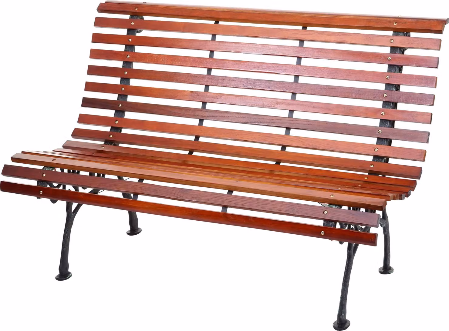 Panchina da giardino MCW-F97, panchina da parco in legno, a due posti in ghisa e legno, 122 cm, 22 kg ~ marrone