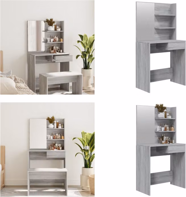 vidaXL Tavolo da toilette con specchio Grey Sonoma 74,5x40x141 cm - Tavolo da toilette - Tavolo da trucco - Tavolo per cosmetici - Tavolo da toilette