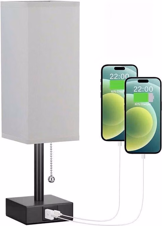 Lampada da comodino a LED con 2 porte di ricarica USB e interruttore a scatto, per soggiorno, camera da letto, appartamento per studenti e ufficio - Grigio.