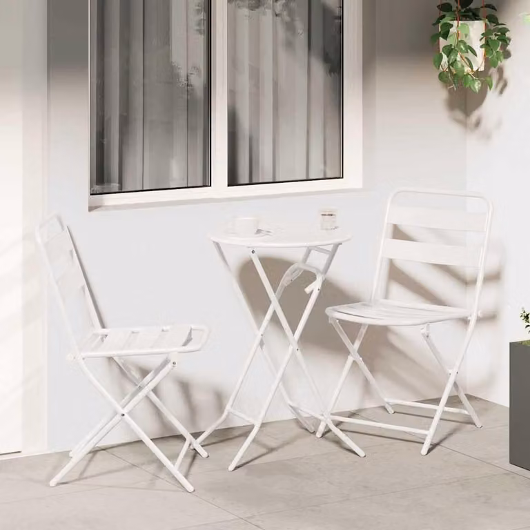 Maison Exclusive - Set da giardino per bistro, 3 pezzi, bianco, acciaio