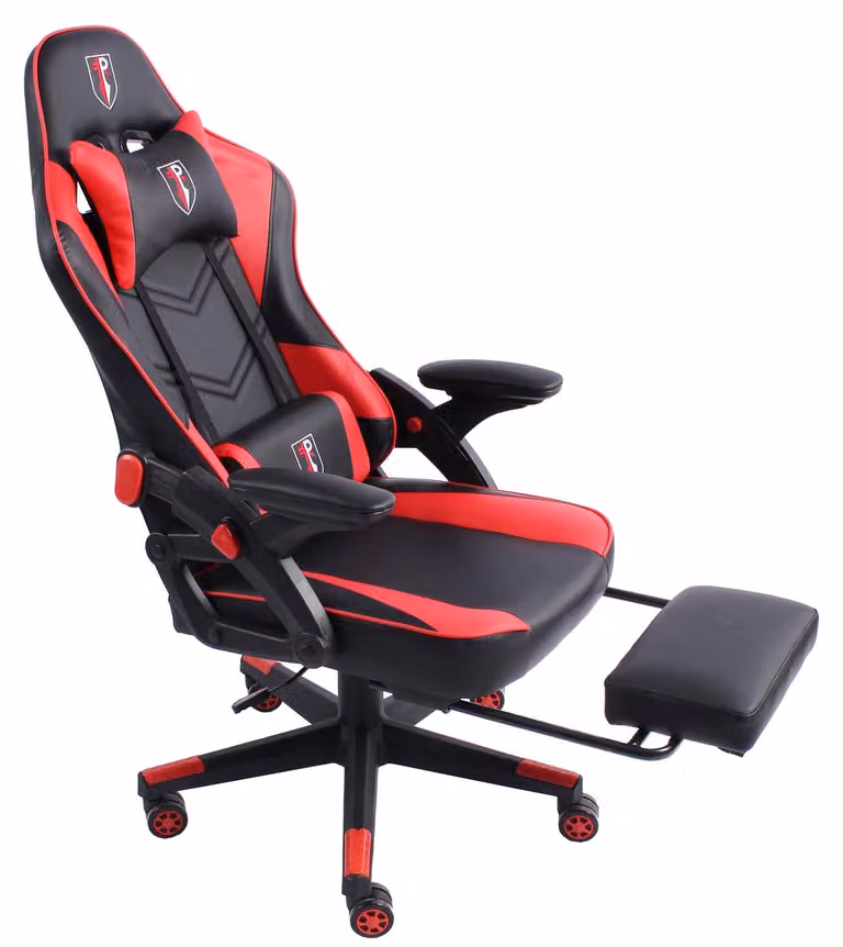 Sedia da gaming dal design moderno ispirato alle auto da corsa, con poggiapiedi estensibile. Sedia da gaming con braccioli regolabili, sedia ergonomica da scrivania con cuscini di supporto extra. Colore: nero/rosso