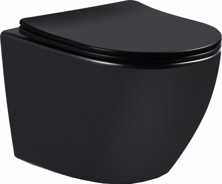 BB set WC sospeso senza bordo con sporgenza corta e sedile WC SoftClose TakeOff, nero opaco