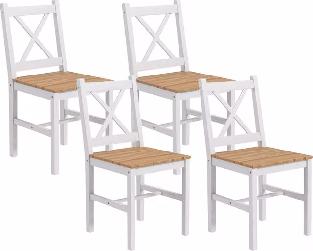 Set 4 Sedie per Cucina e Soggiorno con Schienale a Croce, in Legno di Pino, 41x46.5x86 cm