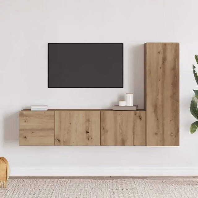 Mobili TV a Parete 3 pz-Set di 3 Credenza per TV sospesa Rovere Artigianale in Legno Multistrato 453103