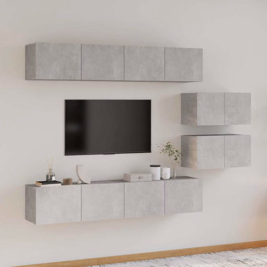 Set di Mobili Porta TV 6 pz vidaXL in Legno e MDF Grigio Cemento – 1