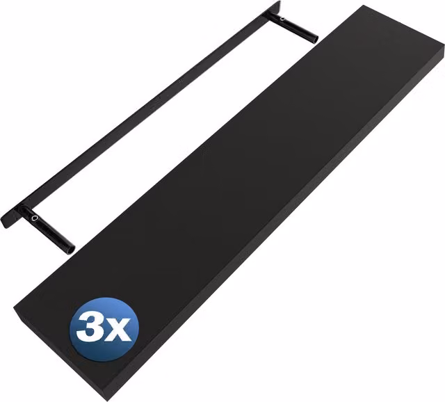 Set di 3 scaffali sospesi moderni Casaria® in MDF nero opaco con staffe