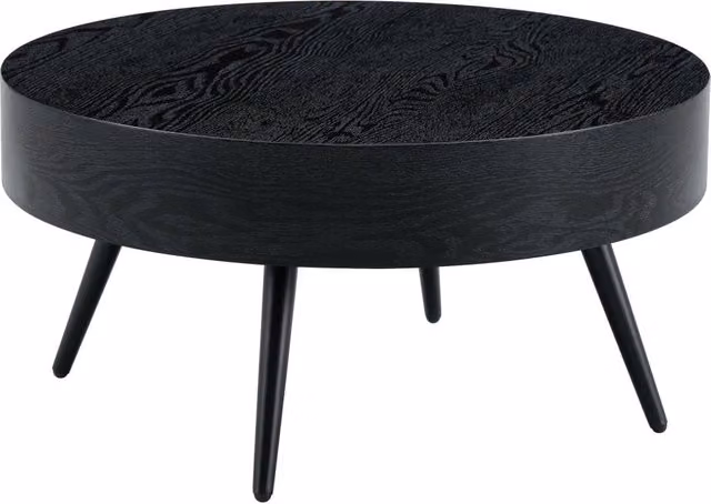 Tavolino da caffè rotondo in MDF effetto legno nero con gambe in metallo nero, Ø 70 cm, design minimalista