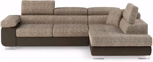 Divano angolare convertibile MENTON MEUBLORAMA beige e marrone in tessuto bouclé con contenitore e funzione letto, L 272 cm x P 145 cm x H 85 cm