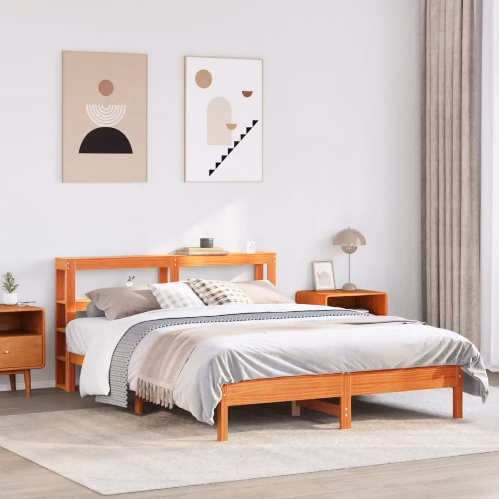 vidaXL Letto in Legno di Pino Rustico Marrone Cera L: 140 cm, P: 190 cm