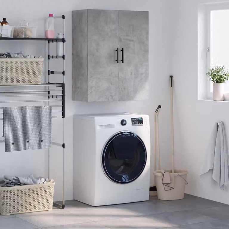 Mobile a parete vidaXL moderno in MDF con ante a battente, Grigio Cemento, L: 69,5 cm, P: 34 cm, H: 90 cm
