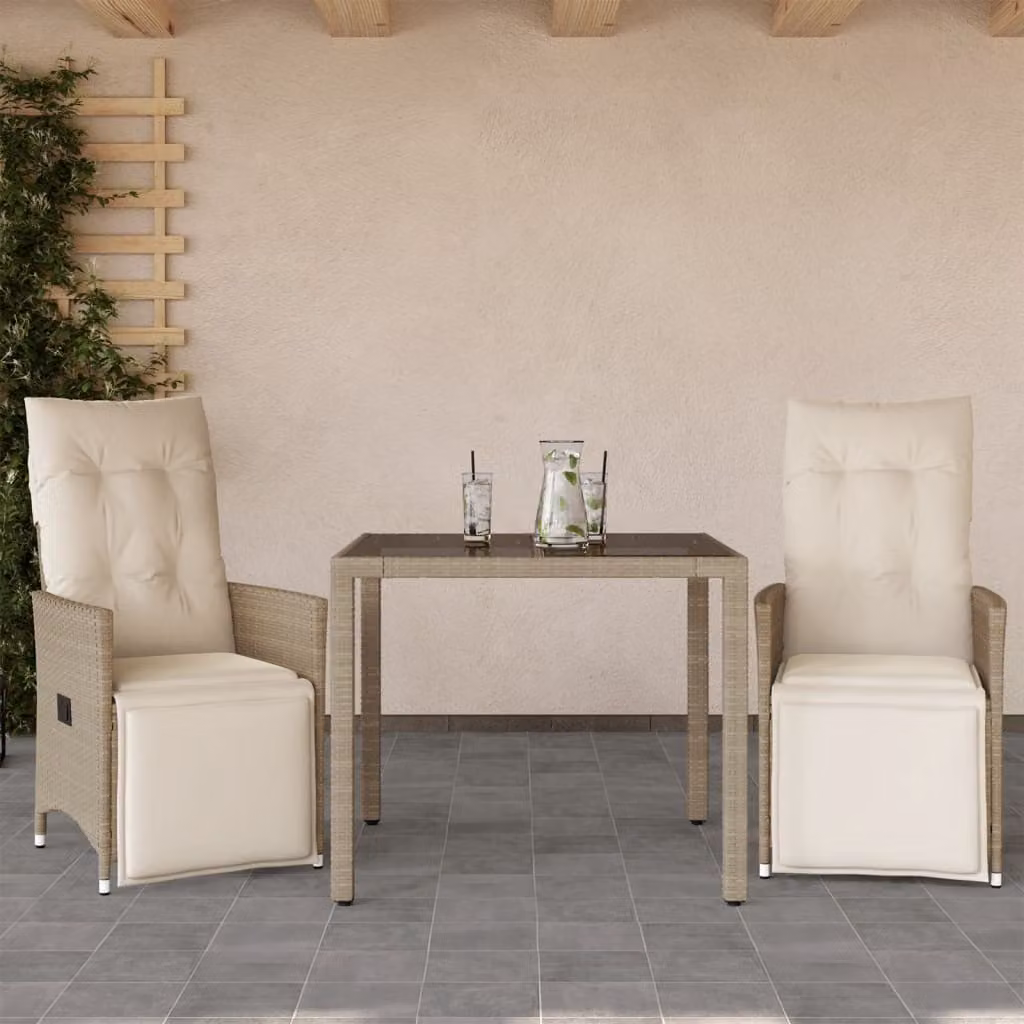 Maison Exclusive - Set da Bistrò da Giardino 3 pz con Cuscini Beige in Polyrattan