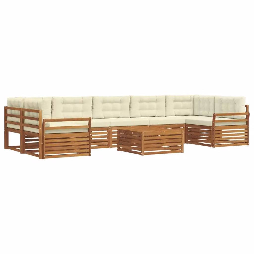 Set di divani da esterno vidaXL in legno di acacia con cuscini beige e bianco, composto da 8 pezzi con tavolino da caffè e moduli angolari – 2