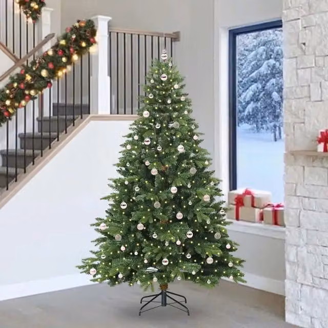 Albero di Natale artificiale moderno vidaXL verde con 300 LED luce bianca calda, Altezza: 240 cm – 1