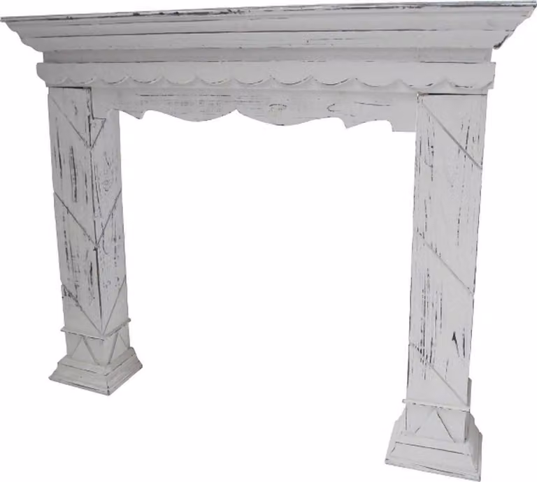 Cornice per camino in stile rustico "Casa Padrino", effetto shabby chic, colore bianco, dimensioni 116 x 22 x 99 cm