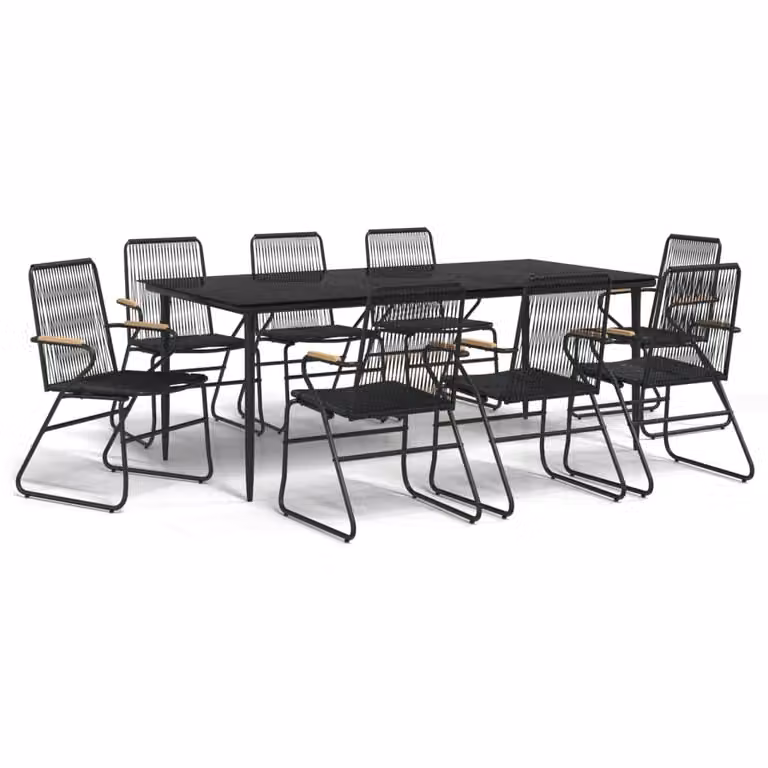 Set da Pranzo da Giardino 9 pz Nero in Rattan PVC