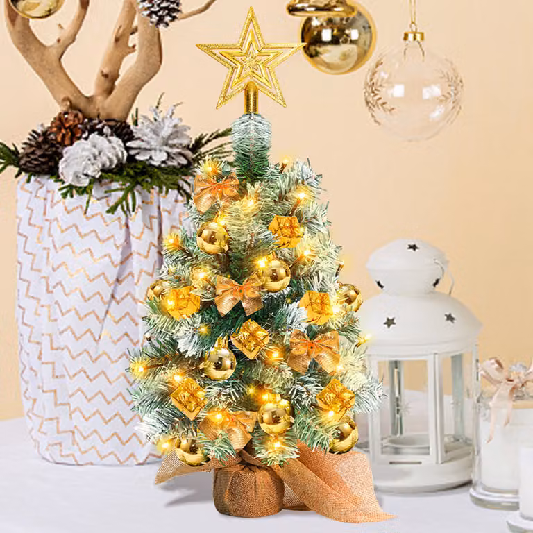 Jopassy Albero di Natale artificiale a LED Albero di Natale 40 cm Albero di Natale illuminato Decorazione natalizia Albero decorativo di luci, oro