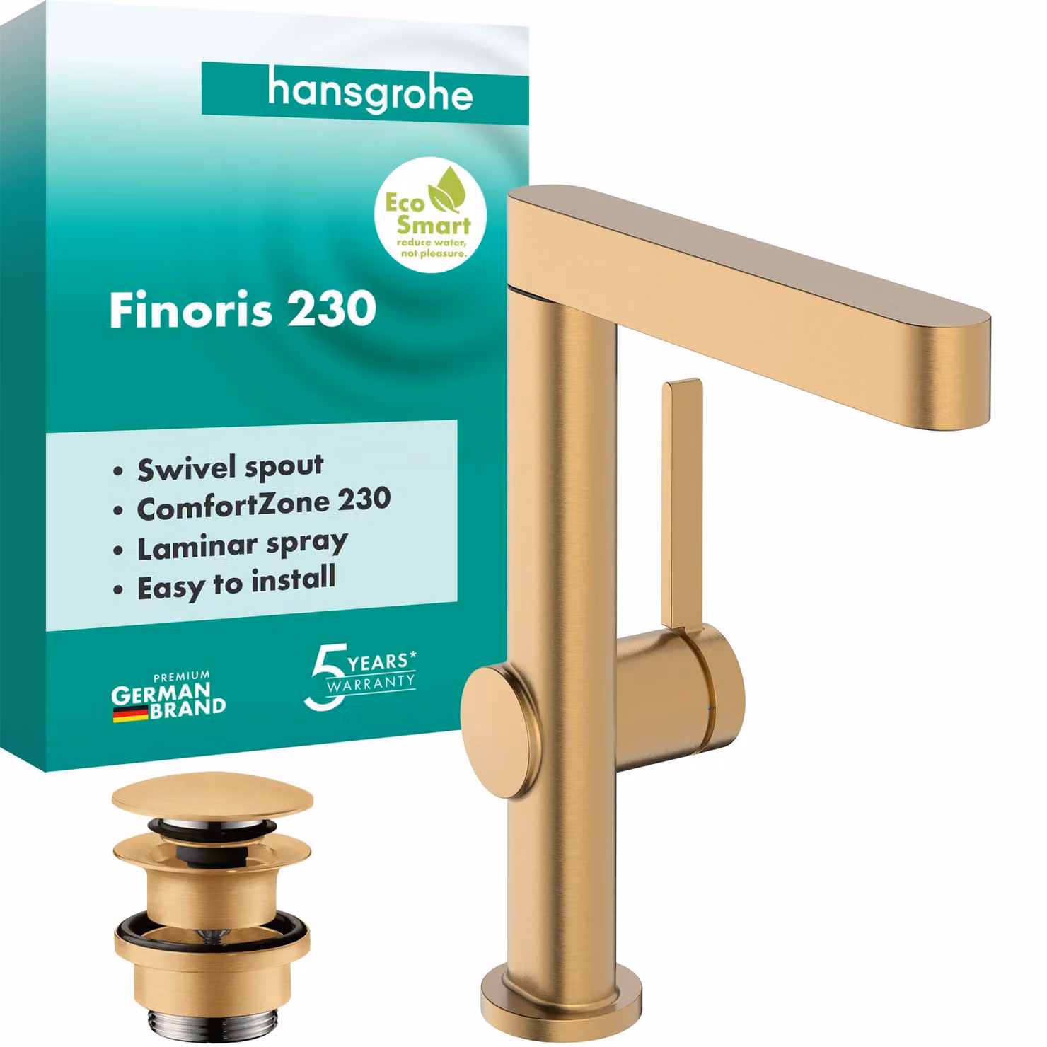 Rubinetto per lavabo, girevole, 221 mm, 5 l/min, finitura bronzo spazzolato