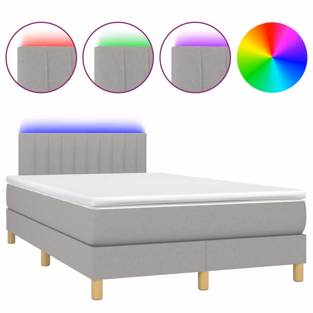 Letto a Molle Materasso e LED Grigio Chiaro 120x190 cm Tessuto