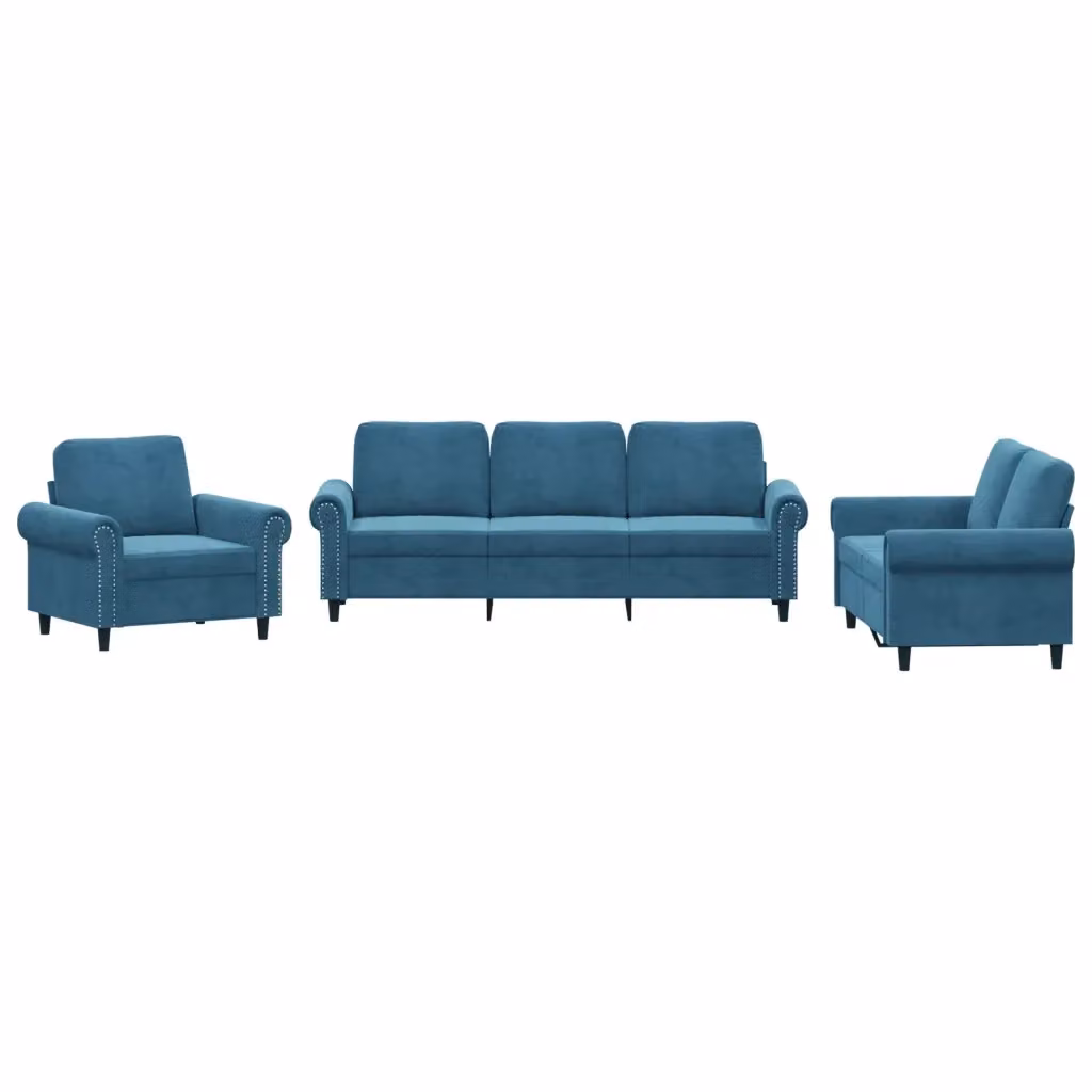 Set di divani 3 pezzi vidaXL in velluto blu con cuscini per soggiorno moderno – 2